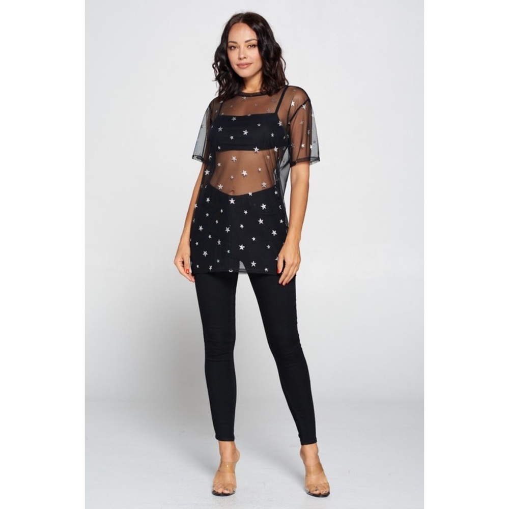 Star Mesh Print Top • Silver